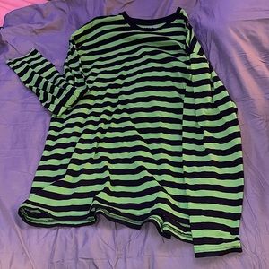 Long sleeve green and black striped shirt